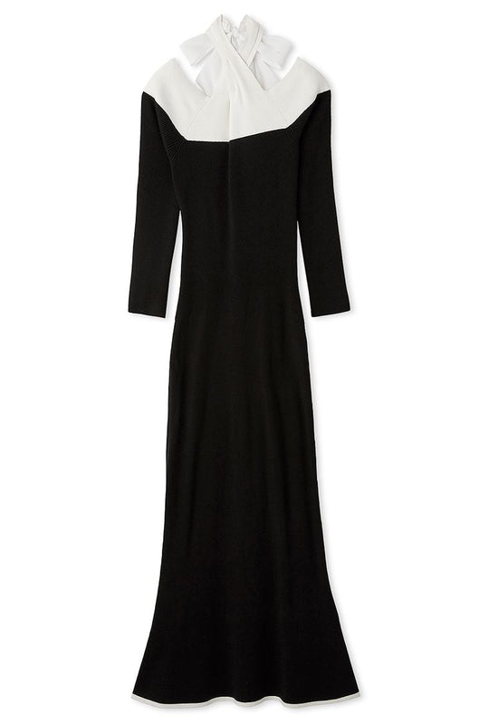 Front Cross Knit Dress in BLACK, Luxury Women's Dresses at SNIDEL USA.