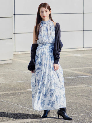 Sleeveless Maxi Dress with Bolero Cardigan Set in Navy, Luxury Women's Dresses at SNIDEL USA