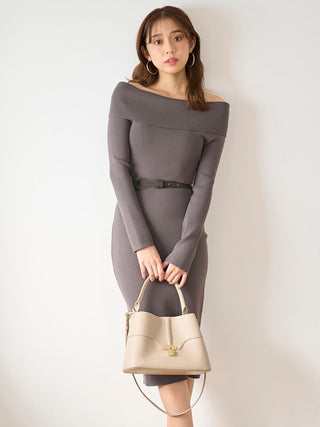 Off-Shoulder Belted Knit Dress