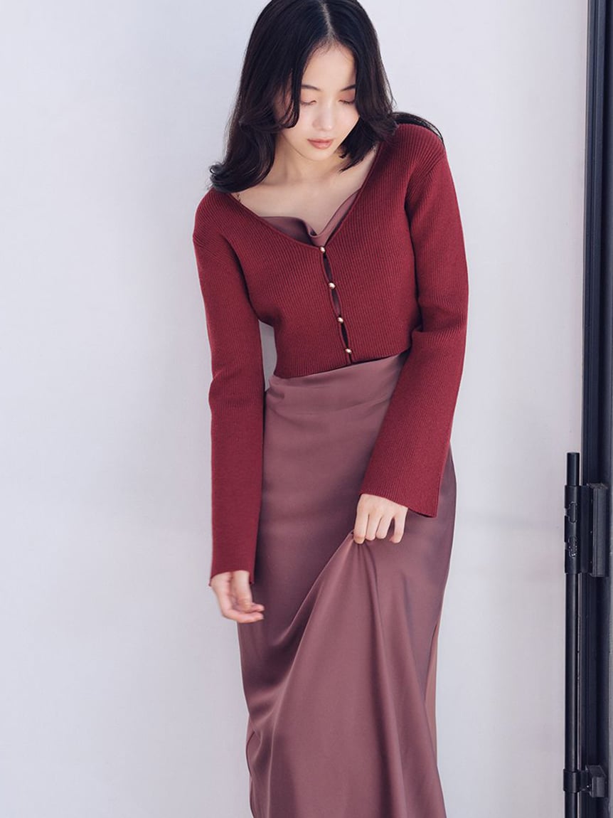 Satin Cami Dress and Knit Cardigan Set SNIDEL Satin Cami Dress and Knit Cardigan Set SNIDEL