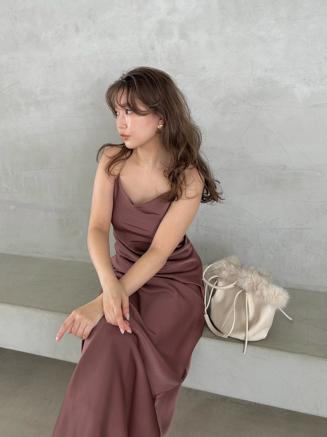 Satin Cami Dress and Knit Cardigan Set – SNIDEL