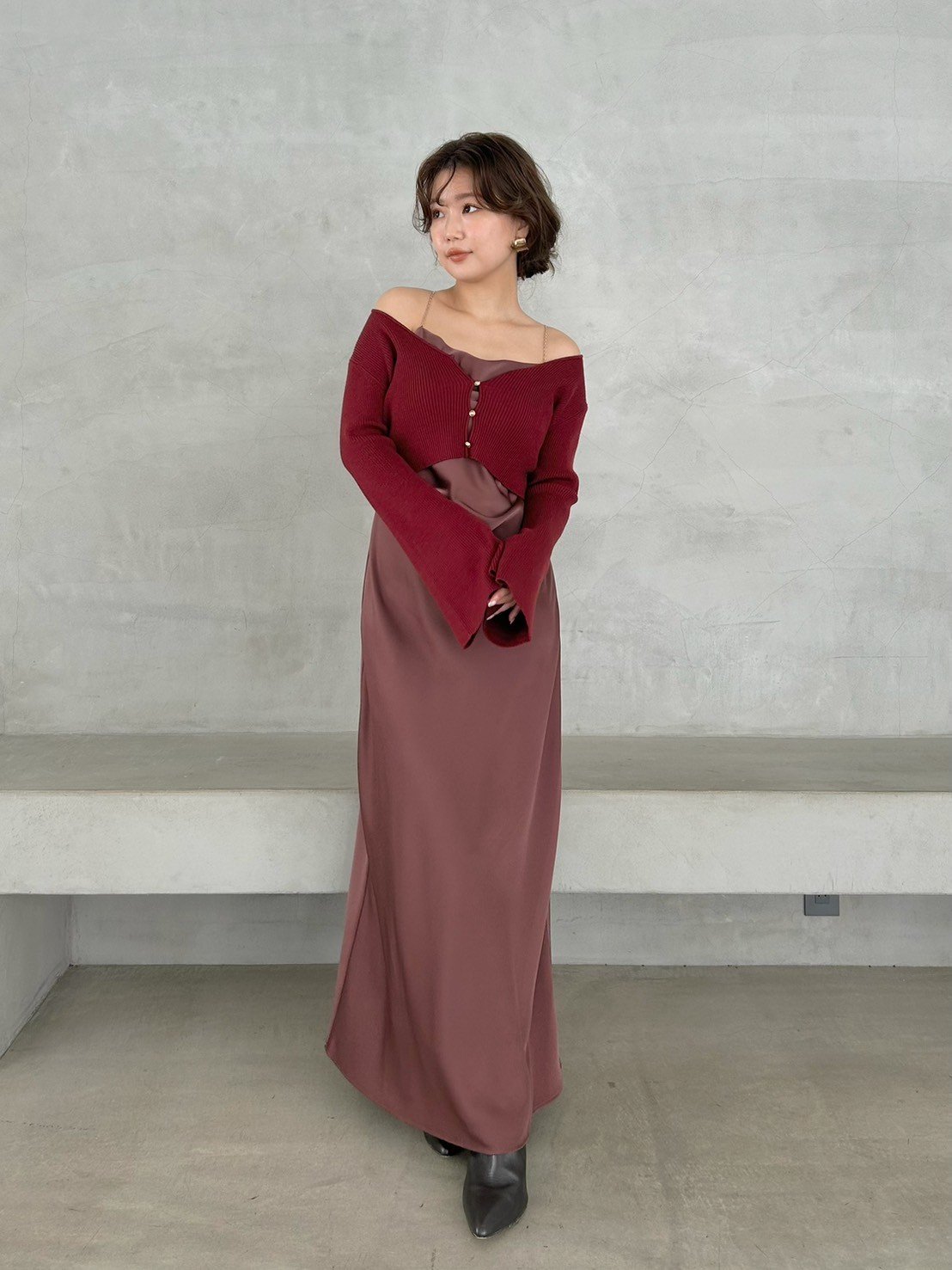 Satin Cami Dress and Knit Cardigan Set SNIDEL Satin Cami Dress and Knit Cardigan Set SNIDEL