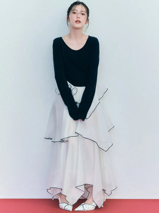 Sheer Asymmetric Hem Knit Combo Dress