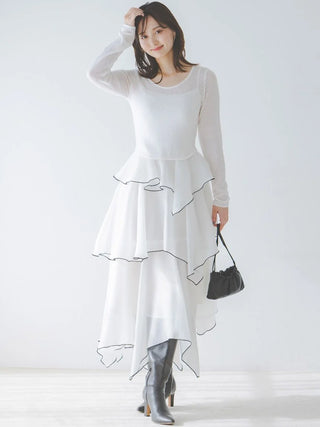 Sheer Asymmetric Hem Knit Combo Dress