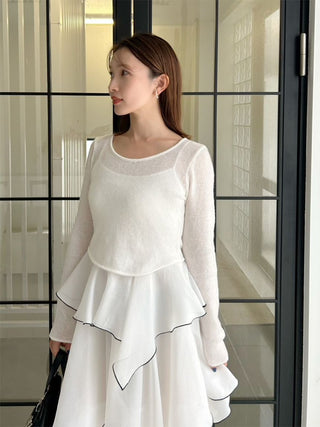 Sheer Asymmetric Hem Knit Combo Dress