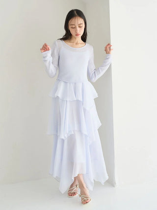 Sheer Asymmetric Hem Knit Combo Dress