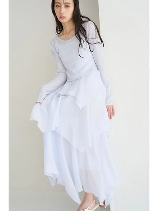 Sheer Asymmetric Hem Knit Combo Dress