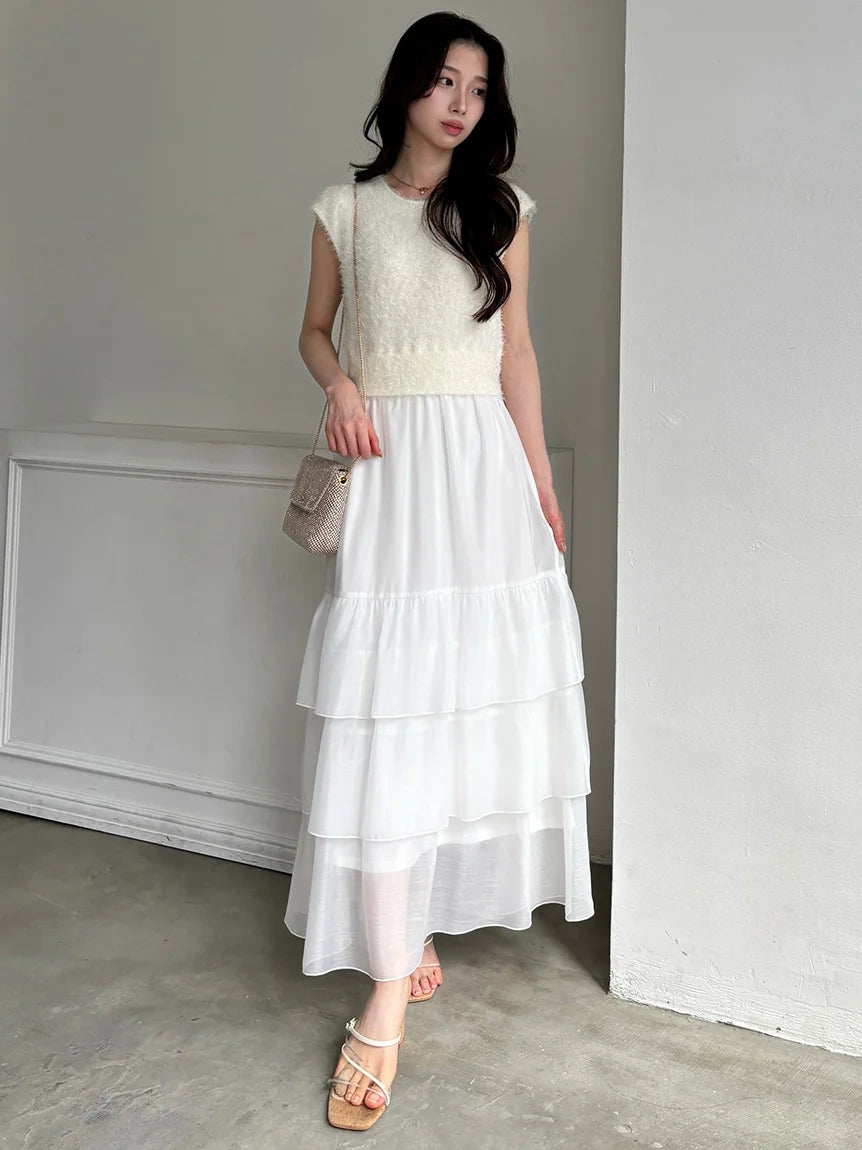 Knit Combo Tiered Dress – SNIDEL