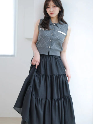 Knit Vest & Tiered Skirt Two-Piece Set