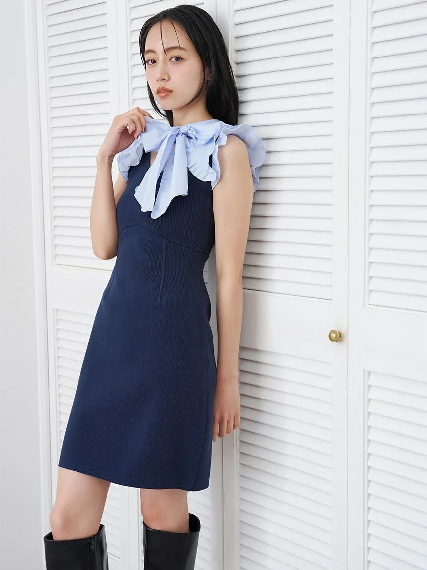 Bow-Tie Layered Knit Mini Dress – SNIDEL