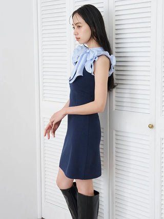 Bow-Tie Layered Knit Mini Dress