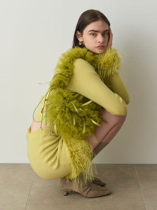 Lady in Yellow Fur Hem Knit Skirt