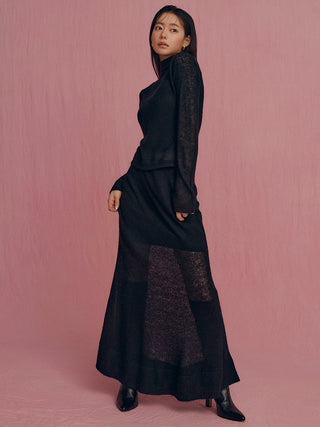 Sheer Knit Mohair Maxi Skirt in Black, Premium Fashionable Women's Skirts & Skorts at SNIDEL USA