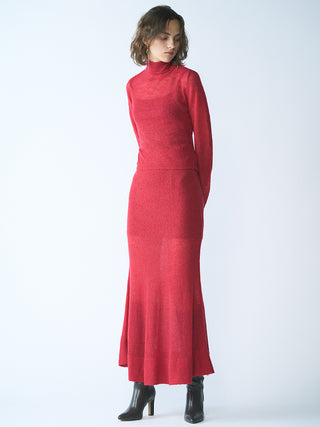 Sheer Knit Mohair Maxi Skirt in Red, Premium Fashionable Women's Skirts & Skorts at SNIDEL USA