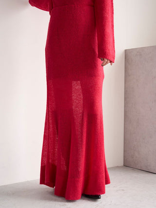 Sheer Knit Mohair Maxi Skirt in Red, Premium Fashionable Women's Skirts & Skorts at SNIDEL USA