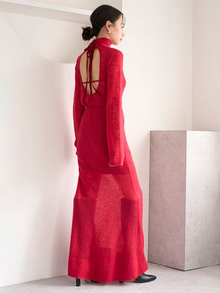 Sheer Knit Mohair Maxi Skirt in Red, Premium Fashionable Women's Skirts & Skorts at SNIDEL USA