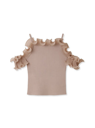 Sustainable Pleated Frill Docking Knit Tops in pink beige, A Premium, Fashionable, and Trendy Women's Tops at SNIDEL USA