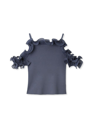 Sustainable Pleated Frill Docking Knit Tops in dark blue, A Premium, Fashionable, and Trendy Women's Tops at SNIDEL USA