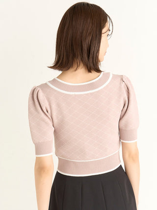  Barrier Puff Sleeve Cropped Knit Tops in mocha, A Premium, Fashionable, and Trendy Women's Tops at SNIDEL USA