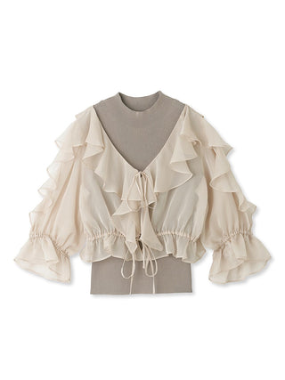 Frilled Layered Blouse and Sleeveless Knit Tops Set in mocha, A Premium, Fashionable, and Trendy Women's Tops at SNIDEL USA