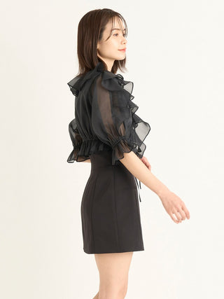 Frilled Layered Blouse and Sleeveless Knit Tops Set in black, A Premium, Fashionable, and Trendy Women's Tops at SNIDEL USA