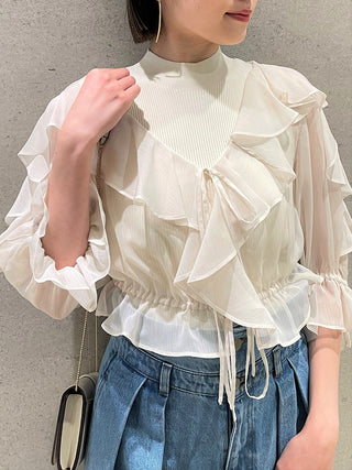 Frilled Layered Blouse and Sleeveless Knit Tops Set in white, A Premium, Fashionable, and Trendy Women's Tops at SNIDEL USA