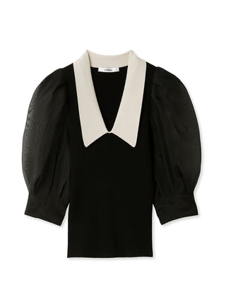 Sustainable Sheer Sleeve Knit Collar Pullover