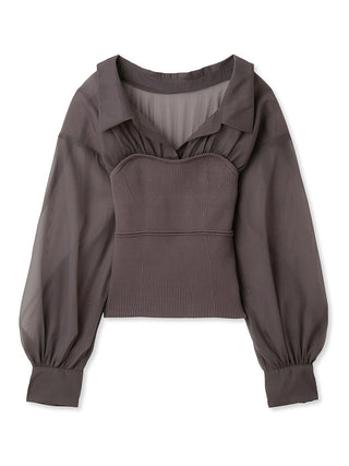 Bustier Sheer Knit Long Sleeve Tops in dark gray, A Premium, Fashionable, and Trendy Women's Tops at SNIDEL USA