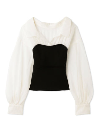 Bustier Sheer Knit Long Sleeve Tops in black, A Premium, Fashionable, and Trendy Women's Tops at SNIDEL USA