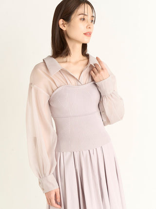 Bustier Sheer Knit Long Sleeve Tops in pink beige, A Premium, Fashionable, and Trendy Women's Tops at SNIDEL USA