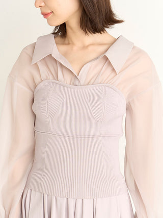 Bustier Sheer Knit Long Sleeve Tops in pink beige, A Premium, Fashionable, and Trendy Women's Tops at SNIDEL USA