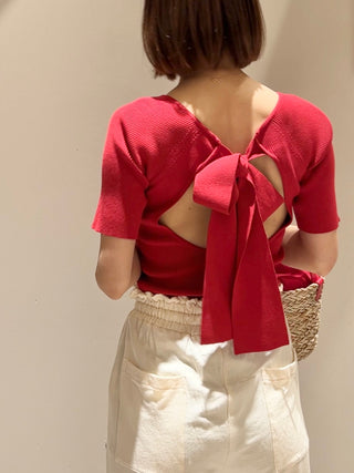 Sustainable Ribbon Backless Knit Tops in red, A Premium, Fashionable, and Trendy Women's Tops at SNIDEL USA