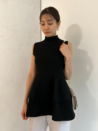 Sustainable Sleeveless Peplum Knit Blouse in black, A Premium, Fashionable, and Trendy Women's Tops at SNIDEL USA