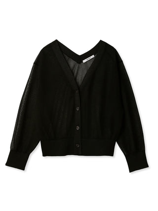  Crop Top Sheer Button Up Cardigan in black, A Premium, Fashionable, and Trendy Women's Tops at SNIDEL USA