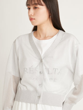  Crop Top Sheer Button Up Cardigan in silver, A Premium, Fashionable, and Trendy Women's Tops at SNIDEL USA