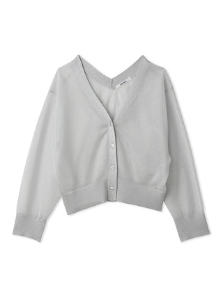  Crop Top Sheer Button Up Cardigan in silver, A Premium, Fashionable, and Trendy Women's Tops at SNIDEL USA