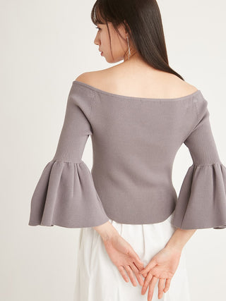  Bell Off-Shoulder Peplum Sleeves Knit Top in gray, A Premium, Fashionable, and Trendy Women's Tops at SNIDEL USA