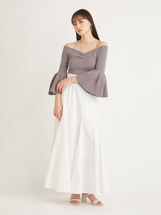  Bell Off-Shoulder Peplum Sleeves Knit Top in gray, A Premium, Fashionable, and Trendy Women's Tops at SNIDEL USA
