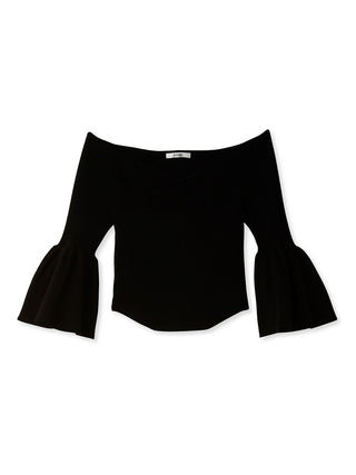  Bell Off-Shoulder Peplum Sleeves Knit Top in black, A Premium, Fashionable, and Trendy Women's Tops at SNIDEL USA
