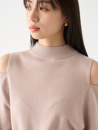 Cold Shoulder Knit Pullover in pink beige, Premium Women's Knitwear at SNIDEL USA