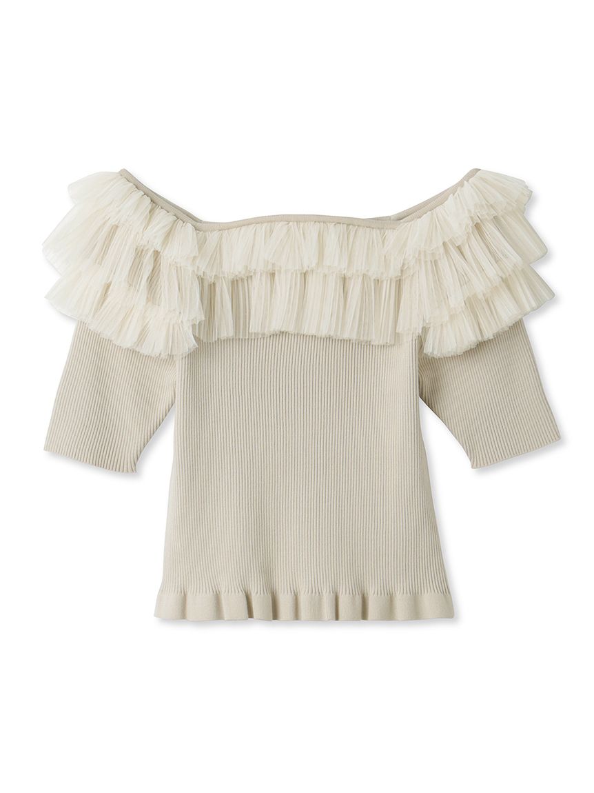 Sustainable Tulle Volume Ruffle Knit Top