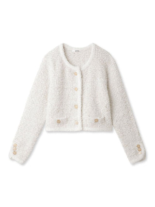  Lame Tweed Button Up Cardigan in off-white, Premium Women's Knitwear at SNIDEL USA