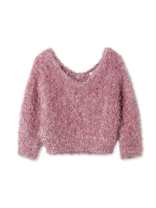  Shiny Faux Fur Crop Top in pink, Premium Fashionable Women's Tops Collection at SNIDEL USA