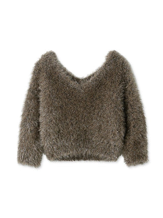  Shiny Faux Fur Crop Top in gray beige, Premium Fashionable Women's Tops Collection at SNIDEL USA