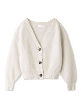 Fox Fur Off Shoulder Semi Cropped Cardigan in Ivory, Premium Fashionable Women's Tops Collection at SNIDEL USA