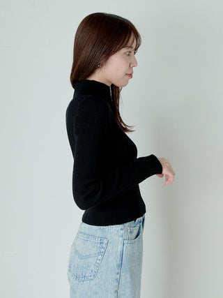 Basic high neck rib pullover in Black, Premium Fashionable Women's Tops Collection at SNIDEL USA