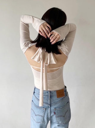 Open Back Sheer Two-in-One Stylish Layering Top in ivory, Premium Fashionable Women's Tops Collection at SNIDEL USA.
