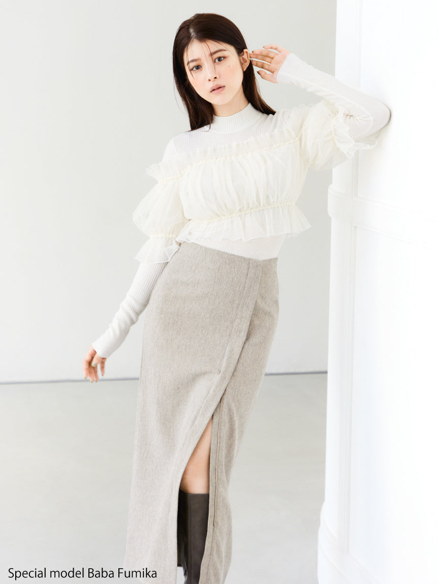 Tulle Docking Knit Pullover