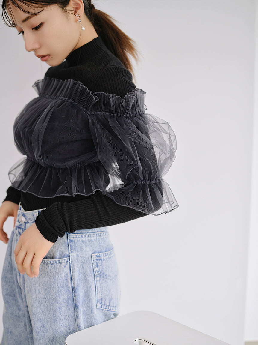 Tulle Docking Knit Pullover