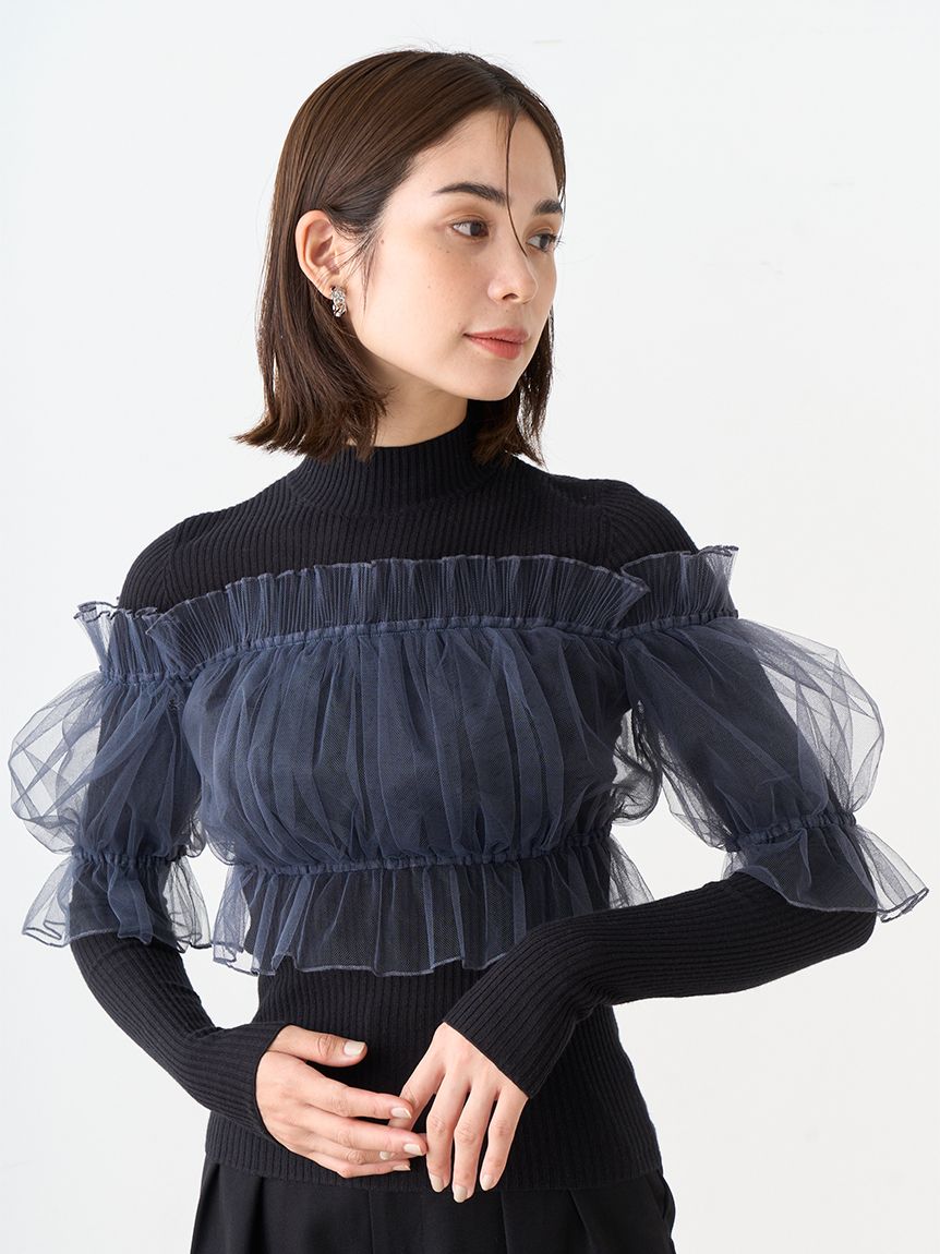 Tulle Docking Knit Pullover